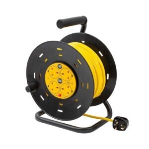 SLx Outdoor Extension Lead, 50m, 4 Socket Extension Reel, Heavy Duty Extension Cable, 13A Fused UK Plug