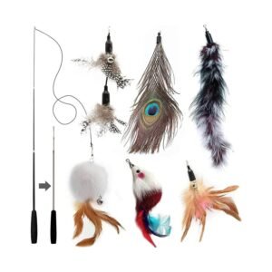 MAIYADUO Cat Teasers Cat Feather Wand Cat Toy Interactive Toy Feather Wand with Bell 5x