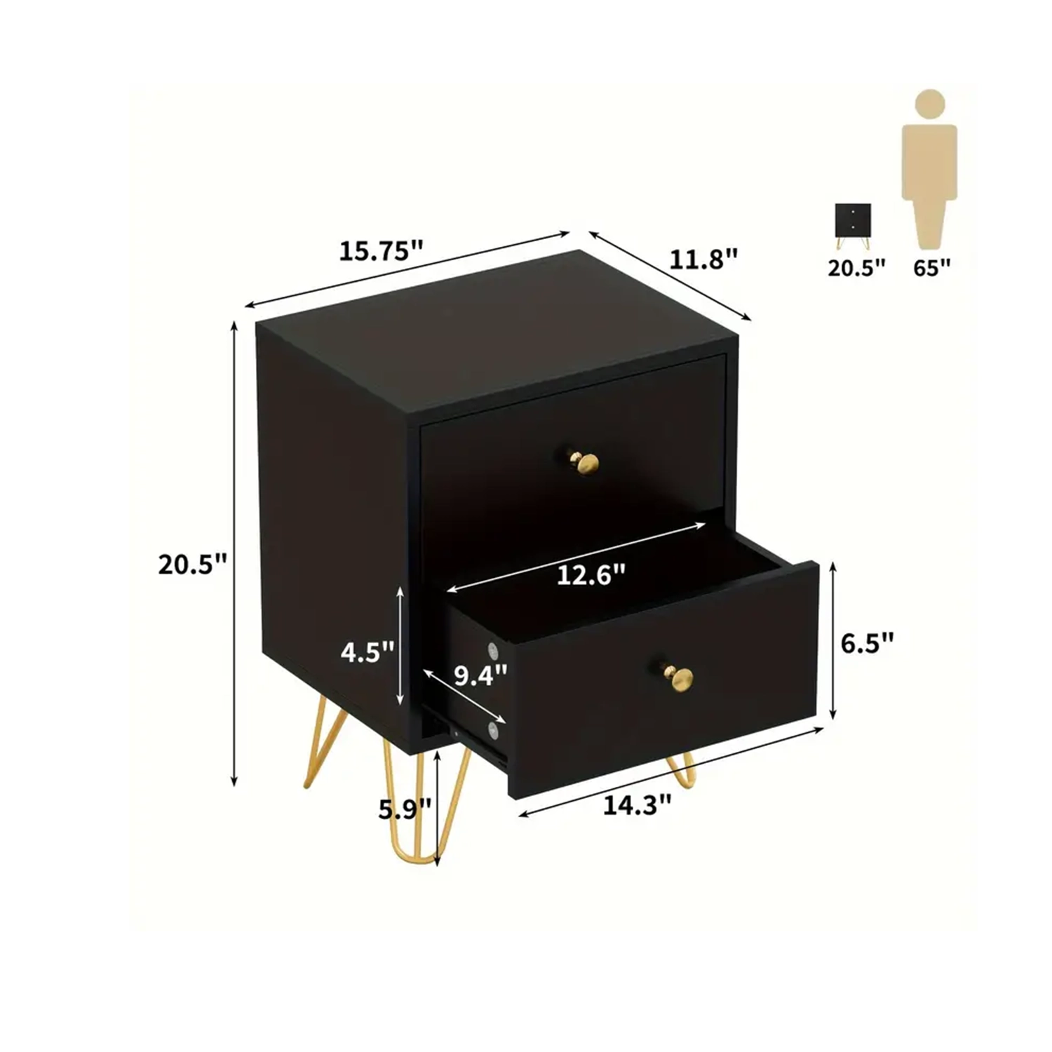 2 Pcs Wooden Nightstands Storage Cabinets (20.5"x15.7"x11.8") - Image 2