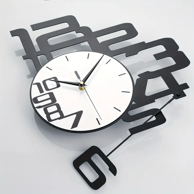 1pc Modern Minimalist Personality Metal Wood Creative Wall Clock, Large Battery Operated Clock For Living Room - Image 3