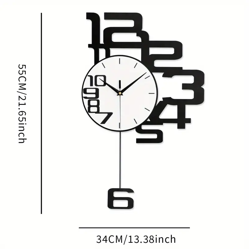 1pc Modern Minimalist Personality Metal Wood Creative Wall Clock, Large Battery Operated Clock For Living Room - Image 2
