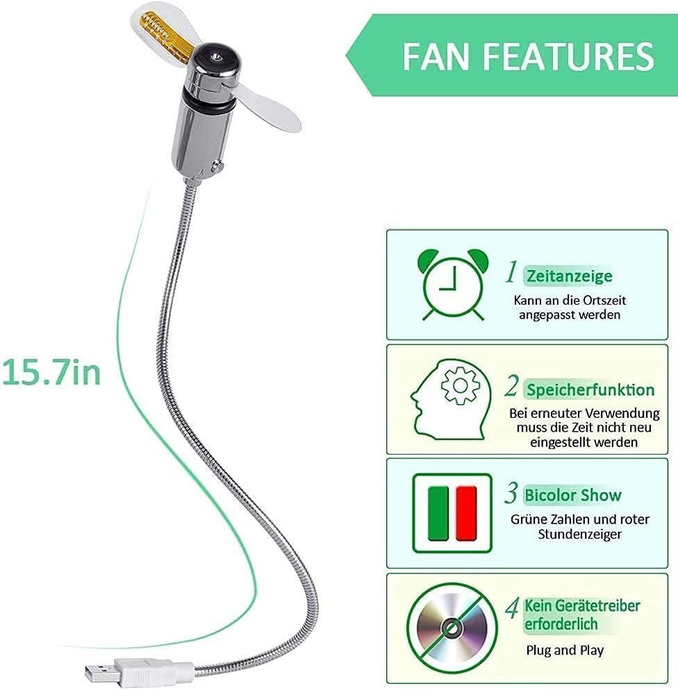 huiheng USB LED Fan, Mini LED Clock Fan with Flexible Gooseneck, Personal Silent Laptop Fan USB Powered for Home Office - Image 4