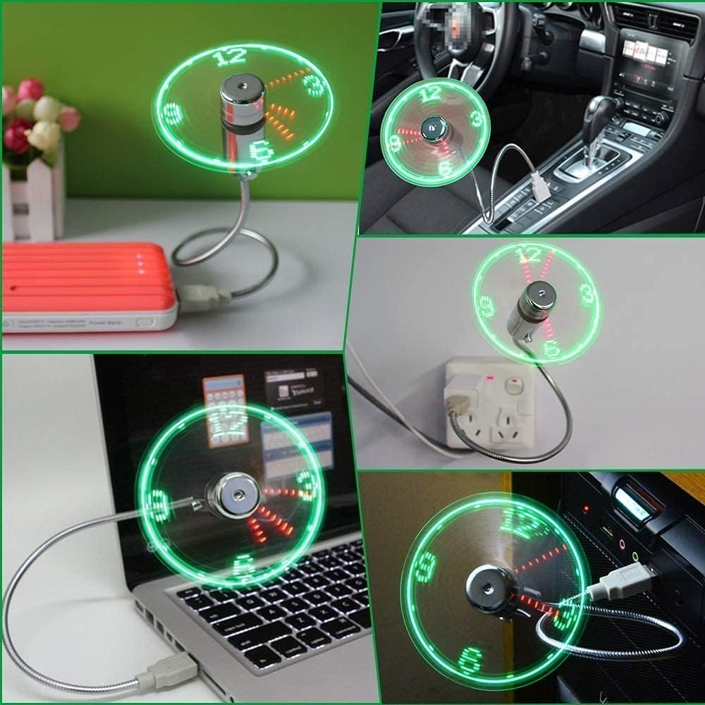 huiheng USB LED Fan, Mini LED Clock Fan with Flexible Gooseneck, Personal Silent Laptop Fan USB Powered for Home Office - Image 3