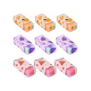 9 Pcs Fruit Erasers, Pastel Rubbers Erasers Coloured Plastic Pencil Eraser Pack