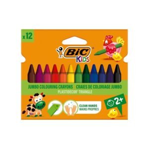 BIC Kids Plastidecor Colouring Crayons - Cardboard Wallet of 12 - Assorted Colours - Ideal For Small Kids